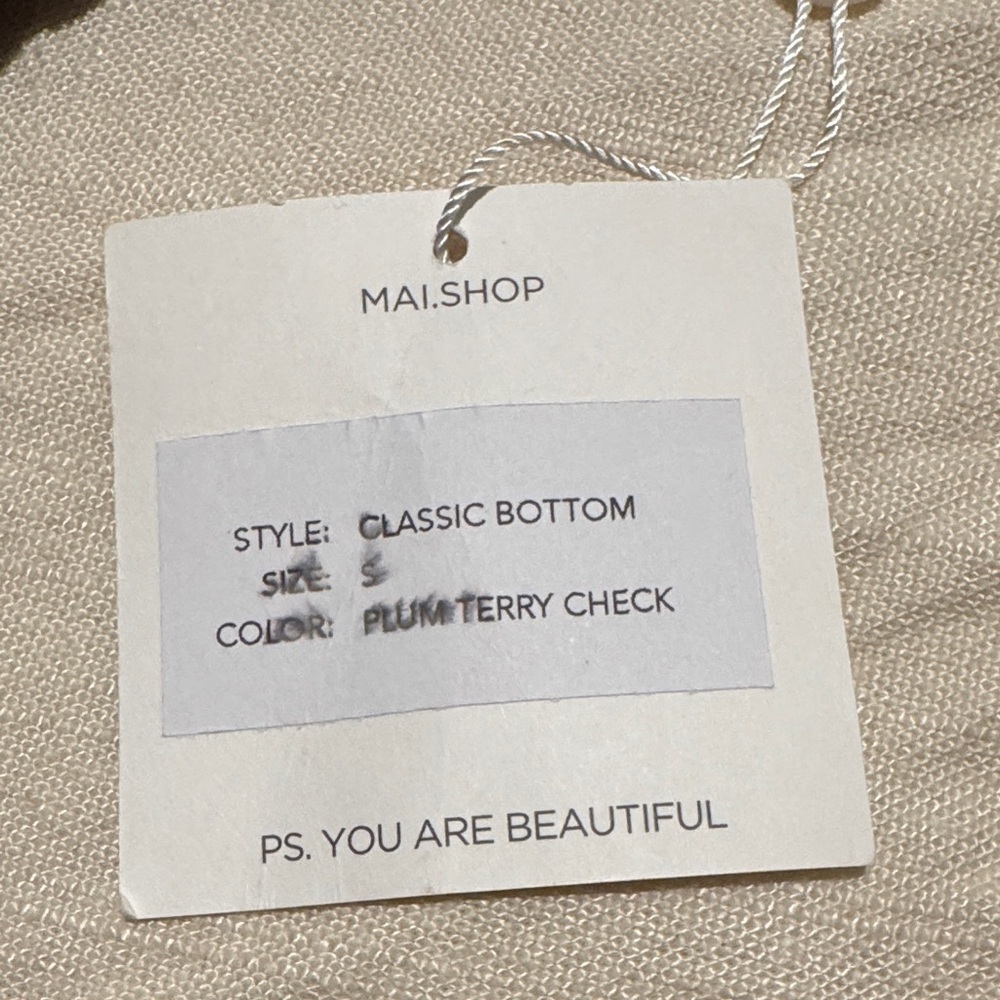 MAI Classic Bikini Bottom in Plum Terry Check - Picture 2 of 3